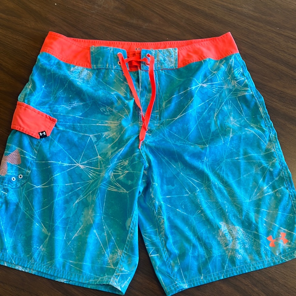Under Armour Turquoise & Coral Men's Swim Board Shorts